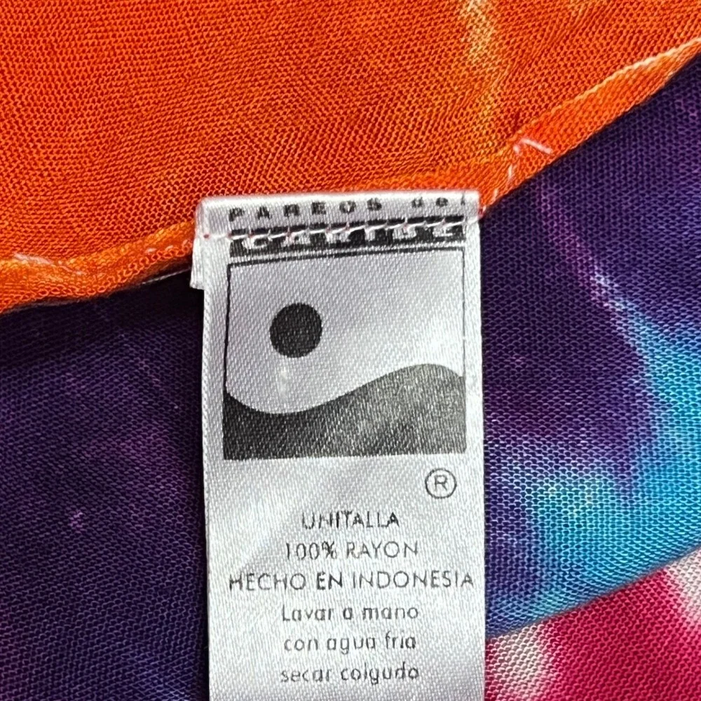 Pareos del Caribe Rainbow Heart Tie Dye Sarong Cover Up Fringe Rayon 46x63 BOHO